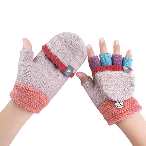 Kinder Halbfinger Handschuhe Fingerlose Fäustlinge Warm Mehrfarbige Strickhandschuhe Fingerhandschuhe mit Flip Top Mädchen Jungen Herbst Winter Bedarf von JIAHG