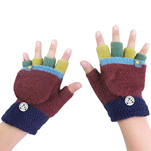 Kinder Halbfinger Handschuhe Fingerlose Fäustlinge Warm Mehrfarbige Strickhandschuhe Fingerhandschuhe mit Flip Top Mädchen Jungen Herbst Winter Bedarf von JIAHG