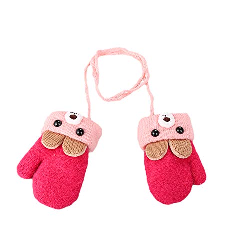 Kinder Winter Handschuhe Fäustlinge Baby Cartoon Fausthandschuh Halshandschuhe Dicke Doppelt Strickhandschuh mit Plüsch,0-3 Jahre alt, Spielen, Laufen, Skifahren Bedarf (Rot) von JIAHG