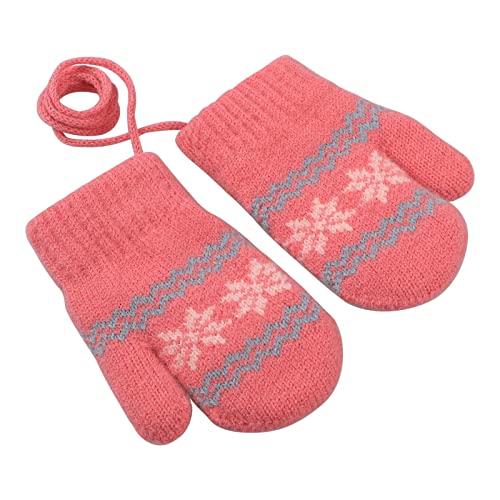 Kinder Winter Handschuhe Fäustlinge Baby Cartoon Fausthandschuh Halshandschuhe Dicke Doppelt Strickhandschuh mit Plüsch,0-3 Jahre alt, Spielen, Laufen, Skifahren Bedarf (Schneeflocke Rosa) von JIAHG