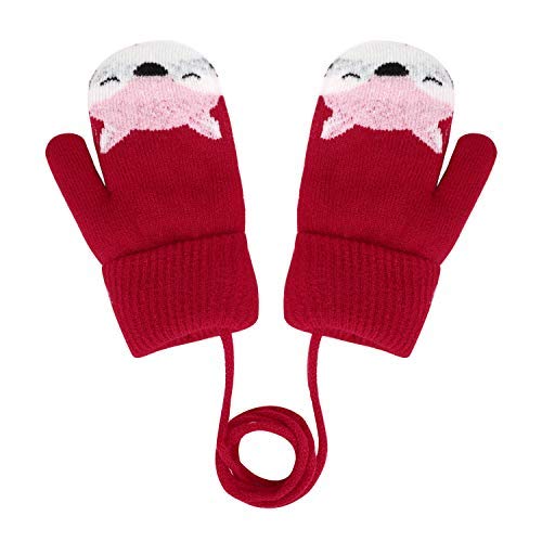 Kinder Winter Handschuhe Fäustlinge Baby Cartoon Fausthandschuhe Halshandschuhe Dicke Doppelt Strickhandschuhe Niedliche Fuchs Handschuhe, 1-3 Jahre alt, Spielen, Laufen, Skifahren Bedarf von JIAHG