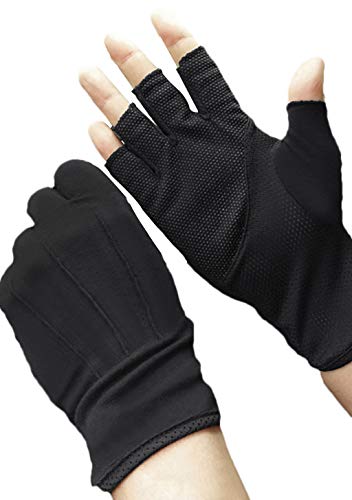 JIAHG Sommer Halbfinger Handschuhe Baumwolle Fahrradhandschuhe Kurz Spitzenhandschuhe Anti-Rutsch, Anti-UV Schutz, Dünn Sonnenschutz, Einheitsgröße, Schwarz A von JIAHG