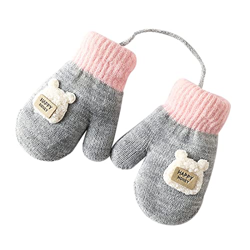 JIAHG Unisex Kinder Fäustling Baby Winter Handschuhe Gloves Fausthandschuhe Halshandschuhe Dicke Warm Strickhandschuhe Kinder Skihandschuhe Laufhandschuhe mit schnur von JIAHG