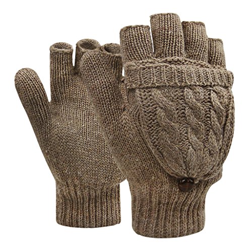 Winter Handschuhe Fingerlose Fäustlinge Damen Mädchen Doppelfunktione Winterhandschuhe Fingerhandschuhe Strickhandschuhe mit Flip Top, Braun, Einheitsgröße von JIAHG