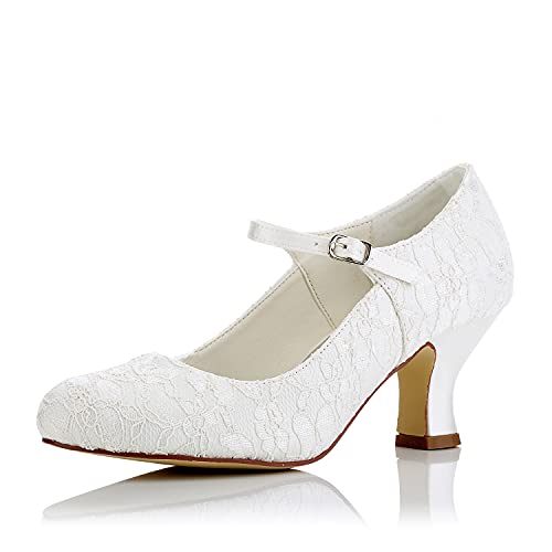 JIAJIA 11016 Damen Brautschuhe Closed Toe 6,2 cm Block Mid Heel Satin Pumps Hochzeitsschuhe Farbe Elfenbein,Größe 37 EU von JIAJIA