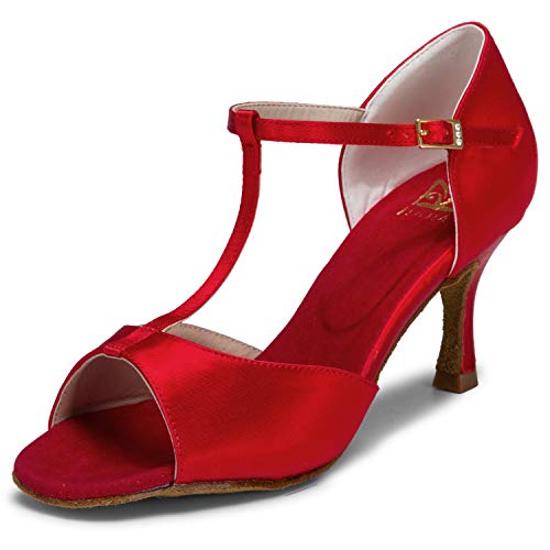 JIAJIA 20511 Damen Sandalen Ausgestelltes Heel Super-Satin Latein Tanzschuhe Farbe Rot,Größe 37 EU von JIAJIA