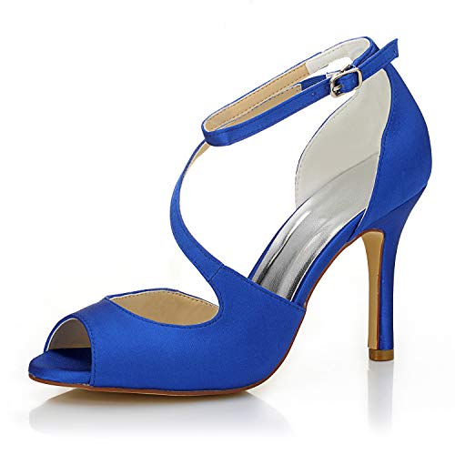 JIAJIA 51613 Damen Brautschuhe Peep Toe High Heel Satin Pumps Hochzeitsschuhe Farbe Blau,Größe 41 EU von JIAJIA