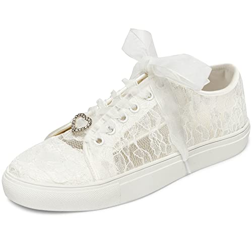 JIAJIA 8832 Hochzeitsschuhe Braut Turnschuhe Wohnungen Braut Tennisschuhe Spitze Turnschuhe Farbe Elfenbein,Größe 40 EU (6.5 UK) von JIAJIA