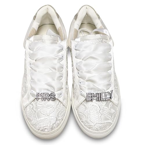 JIAJIA 8833 Personalisierte Metall Namens Hochzeitsschuhe Braut Turnschuhe Flats Braut Tennisschuhe Maßgeschneiderte Spitzen Turnschuhe Farbe Elfenbein,Größe 38 EU (5 UK) von JIAJIA