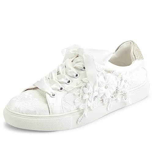 JIAJIA 8837A Hochzeitsschuhe Braut Turnschuhe Wohnungen Braut Tennisschuhe Spitze Turnschuhe Farbe Elfenbein,Größe 36 EU (3 UK) von JIAJIA