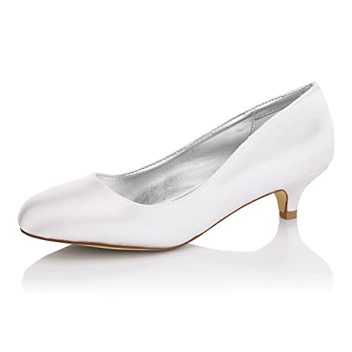 JIAJIA K0112J Damen Brautschuhe Closed Toe Low Heel Färbbare Satin Pumps Hochzeitsschuhe Farbe Elfenbein,Größe 42 EU von JIAJIA