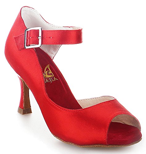 JIAJIA Y20512 Damen Sandalen Ausgestelltes Heel Super-Satin Latein Tanzschuhe Farbe Blau,Größe 40 EU (6.5 UK) von JIAJIA