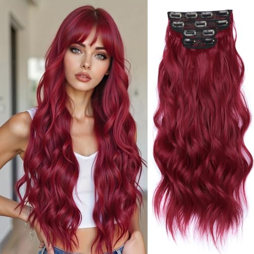 JIAMEISI Clip in Extensions, 4 Stück 56cm Vollkopf Lange Gewellte Haarextension, Synthetik lockige Clip-In Haarverlängerung, Dickes Natürliches Weiches Haarteil für Frauen Mädchen 200g (#850A) von JIAMEISI