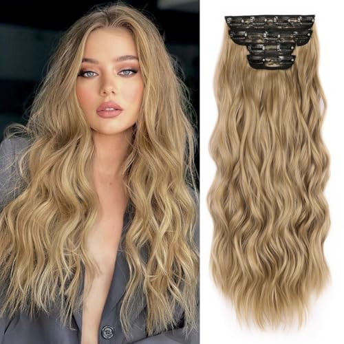 JIAMEISI Clip in Extensions, 4 Stück 56cm Vollkopf Lange Gewellte Haarextension, Synthetik lockige Clip-In Haarverlängerung, Dickes Natürliches Weiches Haarteil für Frauen Mädchen 200g (#22) von JIAMEISI