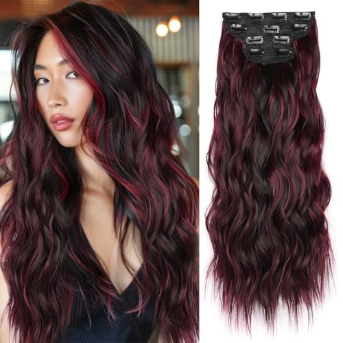 JIAMEISI Clip in Extensions, 4 Stück 56cm Vollkopf Lange Gewellte Haarextension, Synthetik lockige Clip-In Haarverlängerung, Dickes Natürliches Weiches Haarteil für Frauen Mädchen 200g (#118/4) von JIAMEISI
