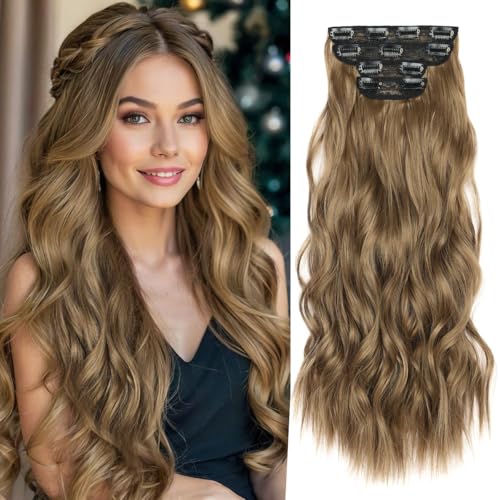 JIAMEISI Clip in Hair Extensions 4PCS Full Head Long Wavy Hair Extensions Synthetic Fiber 22 Inch 200g Clip in Thick Hairpieces for Women/Girls (#12A Chestnut Brown) von JIAMEISI