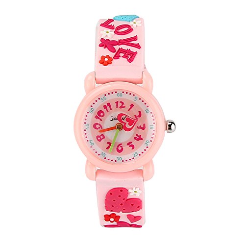 JIAN YA NA Mädchen Uhr-wasserdicht 3D-Nette Karikatur-Entwurf Runde Silikon-Gummi-Gelee-Farben-Uhr-Band Quarz-Armbanduhr Dial Pink (3D Love) von JIAN YA NA