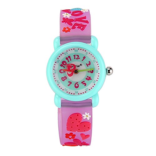 JIAN YA NA Mädchen Uhr-wasserdicht 3D-Nette Karikatur-Entwurf Runde Silikon-Gummi-Gelee-Farben-Uhr-Band Quarz-Armbanduhr Dial Purple (3D Love) von JIAN YA NA