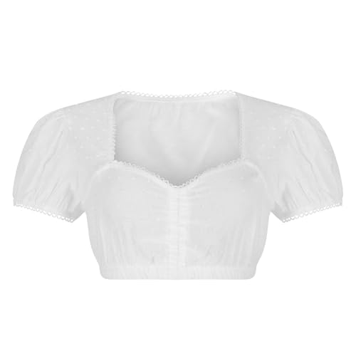 2024 Dirndl Bluse Damen Spitze Trachtenbluse Damen Dirndlbluse Weiß V Ausschnitt Kurzarm Spitze Tracht Bluse Schwarz Elegante Halbarm Bluse Oktoberfest Kostüm Dirndlblusen Spitzenbluse Damen Elegant von JIANGML