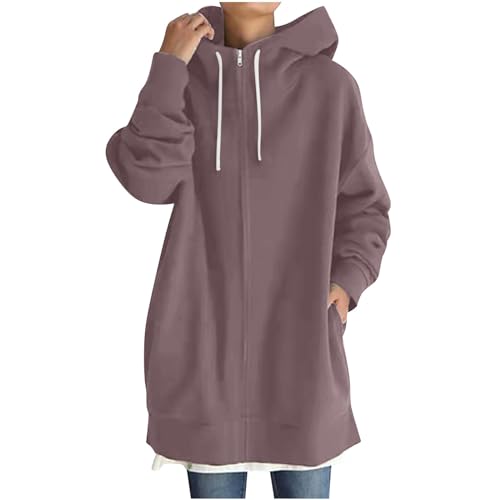 2025 Jacke Damen Langen Sweatjacke Casual Baumwolle Fleecejacke mit Kapuze Sport Sweatshirt Einfarbig Elegant Kapuzenjacke Herbst Winter Langarm Hoodies Mantel Teenager Mädchen Kapuzenpullover S-5XL von JIANGML