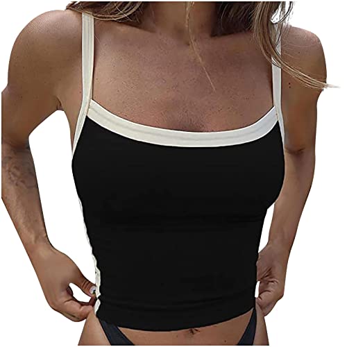 JIANGML Backless Top Damen Y2K Ärmelloses Strick Crop Tops Patchwork Sommer Casual Cami Top Y2K Vintage Tank Top Oberteil Streetwear Damen Tank Tops Sommer E-Girl 90er y2k Fashion Tops, Schwarz von JIANGML