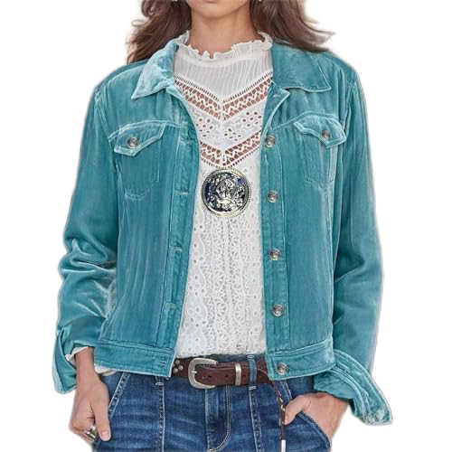 JIANGML 2025 Damen Casual Samt Blazer Mit Gekerbt Revers Und Knopfleiste - Langarm Jacke Mantel, Schwarz von JIANGML