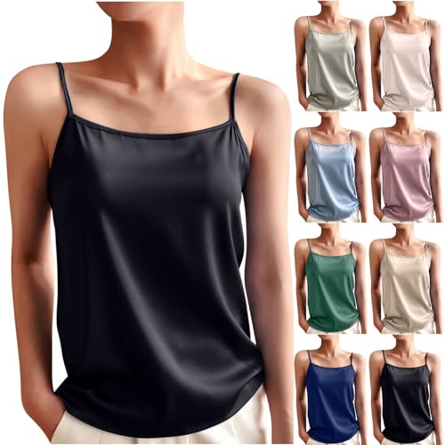 JIANGML 2025 Satin Top Damen, Doppel V-Ausschnitt Tank Top Elegant, Verstellbares Spaghettiträger Camisole, Basic Seidentop, Weiche Sommer Satin Bluse JIANGML 2025 Satin Top Damen, Doppel V-Ausschnitt Tank Top Elegant, Verstellbares Spaghettiträger Camisole, Basic Seidentop, Weiche Sommer Satin Bluse von JIANGML