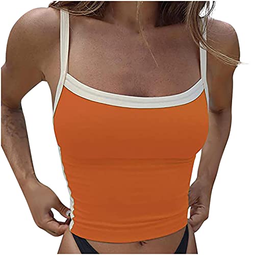 JIANGML Backless Top Damen Y2K Ärmelloses Strick Crop Tops Patchwork Sommer Casual Cami Top Y2K Vintage Tank Top Oberteil Streetwear Damen Tank Tops Sommer E-Girl 90er y2k Fashion Tops, Orange von JIANGML