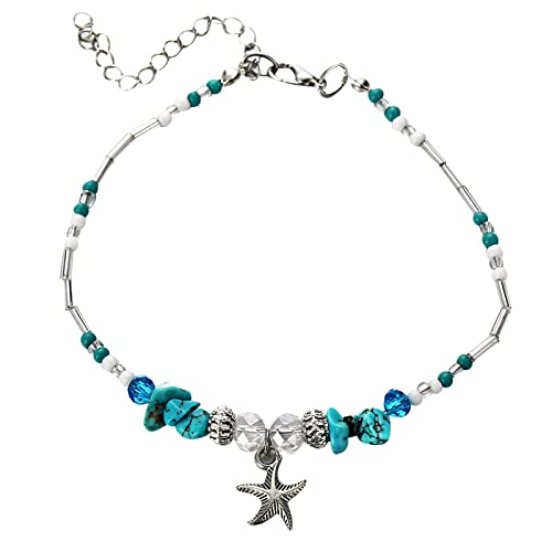 Damen Fußkettchen mit Kugel Stern Anhänger Doppelkette 925 Sterling Silber Fußkette Strand Sandale Barfuß verstellbares für Mädchen mit Verschluss von JIANGML