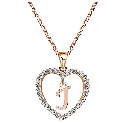 JIANGML Damen Halskette Herz Buchstabe 925 Silber Kette Damen Personalisiere Kette, Geburtstags und Weihnachten Geschenk Für Frauen Mädchen Mama Freundin - A-Z Roségold von JIANGML