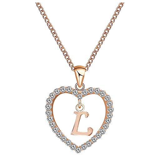 JIANGML Damen Halskette Herz Buchstabe 925 Silber Kette Damen Personalisiere Kette, Geburtstags und Weihnachten Geschenk Für Frauen Mädchen Mama Freundin - A-Z Roségold von JIANGML