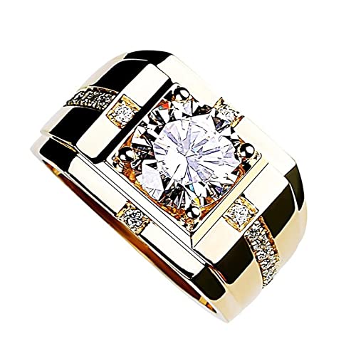 JIANGML Gold Diamantring Iced Out,Herren 18 Karat Echt Vergoldet/Platin überzogen Weißgold Ring Größe Einstellbar mit KOSTENLOSE Geschenkbox von JIANGML