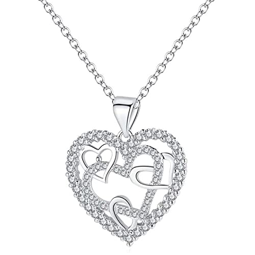 JIANGML Kette Damen 925 Sterling Silber, Herz Anhänger Layered Halskette Kristall Unendlichkeit Ketten, Geburtstag Valentinstag Geschenke für Frauen Freundin Frau Mama Weihnachten Muttertag Schmuck von JIANGML