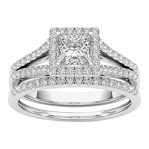 JIANGML Verlobungsring Eheringe Ring Silber 925 Damen, Zirkonia Trauringe Damenring Vorsteckring Hochzeitsringe Antragsring Memoirering Ewigkeitsring Band Ringe Set, Damen Schmuck von JIANGML