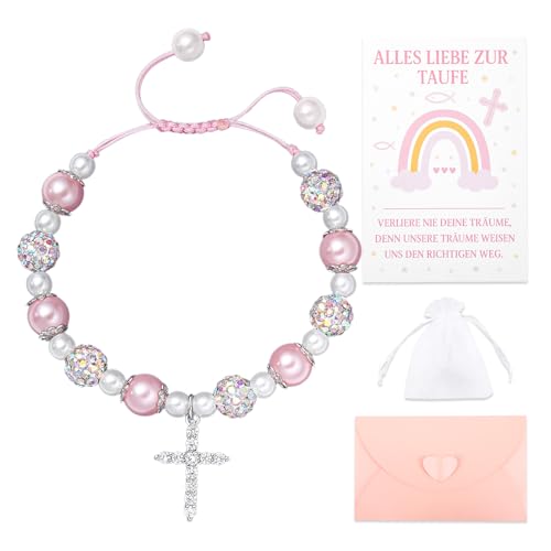 JIANGWON Kommunion Geschenke für Mädchen Armband Kommunion Mädchen Erstkommunion Geschenke Mädchen Glücksbringer Schmuck Handgemachtes Set (kreuzen) von JIANGWON