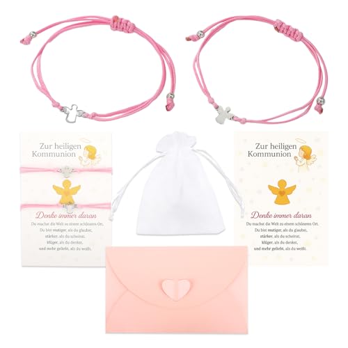 JIANGWON Schutzengel Armbänder Kommunion Geschenke für Mädchen Glücksbringer Taufgeschenke Erstkommunion Geschenk Handgemacht Armband Set (2PCS) von JIANGWON