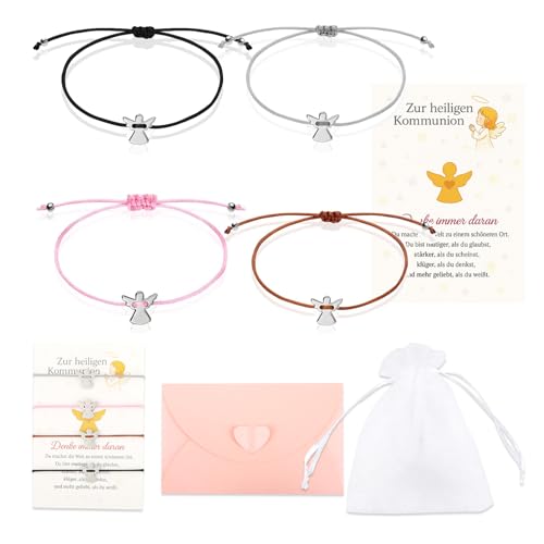 JIANGWON Schutzengel Armbänder Kommunion Geschenke für Mädchen Glücksbringer Taufgeschenke Erstkommunion Geschenk Handgemacht Armband Set (4PCS) von JIANGWON