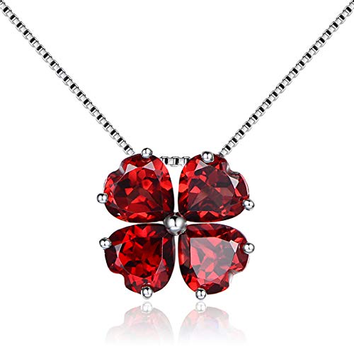 Rot Granat Damen 925 Sterling Silber Anhänger 40+5cm Kette Halskette Damen Herz vierblättriges kleeblatt Glücksbringer Lucky clover von JIANGXIN