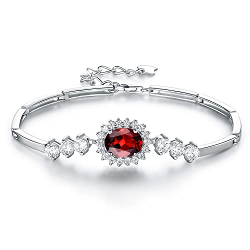 JIANGXIN 925 Sterling Silber Armbänder Damen Verstellbar Funkeln Birthstone Prinzessin Diana Armband Frauen Schmuck Geschenke für Mama Frau Mädchen mit exquisiter Geschenkbeutel (Granat) von JIANGXIN