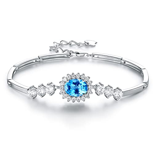 JIANGXIN 925 Sterling Silber Armbänder Damen Verstellbar Funkeln Birthstone Topaz Klassisch rinzessin Diana Kate Middleton Edelstein Design Verstellbar Frauen Armband Schmuck für Mama Frau Mädchen von JIANGXIN