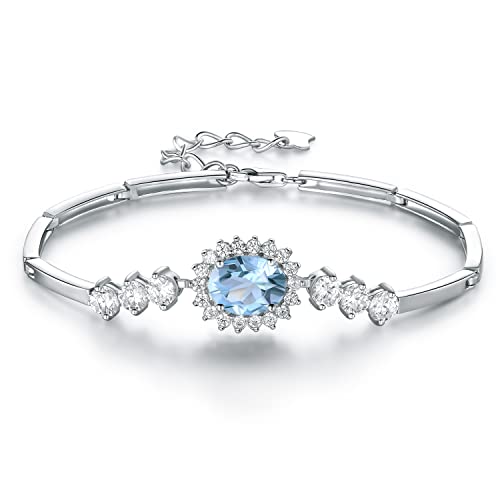 Damen Armbänder 925 Sterling Silber Verstellbar Funkeln Aquamarin Prinzessin Diana Armband Frauen Schmuck Geschenke für Mama Frau Mädchen mit exquisiter Geschenkbox von JIANGXIN