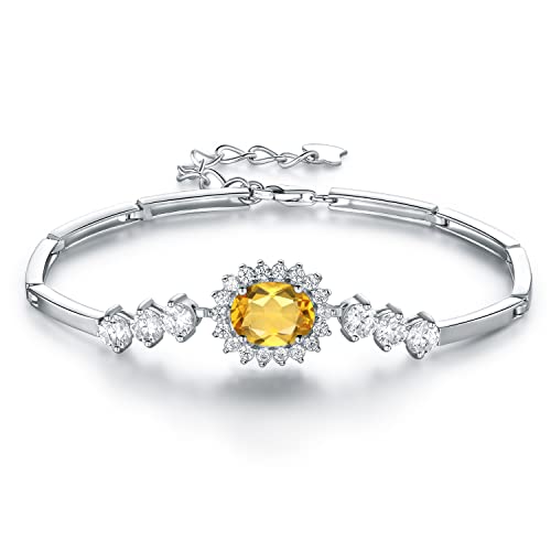 Damen Armbänder 925 Sterling Silber Verstellbar Funkeln Gelb Citrin Prinzessin Diana Armband Frauen Schmuck Geschenke für Mama Frau Mädchen mit exquisiter Geschenkbox von JIANGXIN