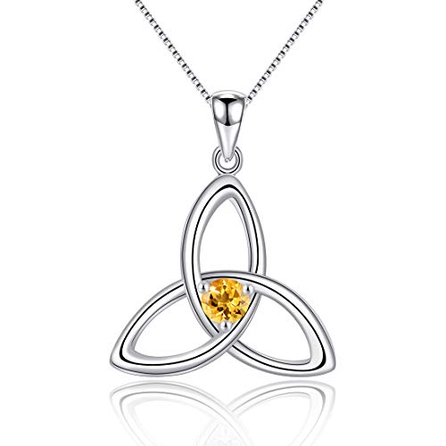 JIANGXIN Damen Kette Knoten Herz Silber 925 Halskette Anhänger Irischer Triquetra Keltischer mit Citrin 45CM Kettenlänge Good Luck Vintage Love Herz Irish Celtics Halskette mit Eleganten Geschenk-Box von JIANGXIN