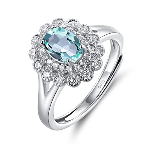 Damen Ringe Silber 925 mit stein Aquamarin Princess Diana Verstellbar Silberring Damen 925 Sterling Silber Ring öffnung Prinzessin Diana Kate Ring mit Schöne Schmuck Beutel von JIANGXIN