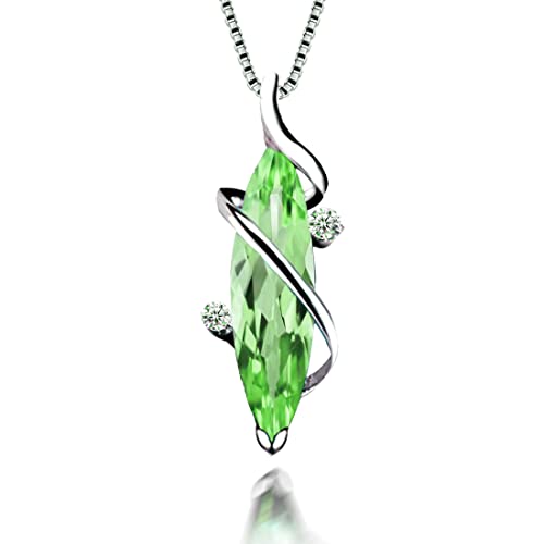 JIANGXIN Geburtsstein Peridot Silber Frau Kette Damen Halskette Marquiseschliff Edelstein 925 Sterling Silber Anhänger Damen Modeschmuck 40+5CM Kettenlänge Party/Jubiläum/Geburtstag von JIANGXIN