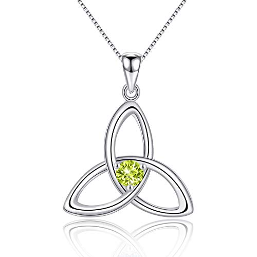 Geschenk für Mama Peridot Keltische Halskette Damen 925 Sterling Silber Keltisch Knoten Anhänger Halskette, Frauen Schmuck for Mutter Großmutter mit 45cm Ketten von JIANGXIN