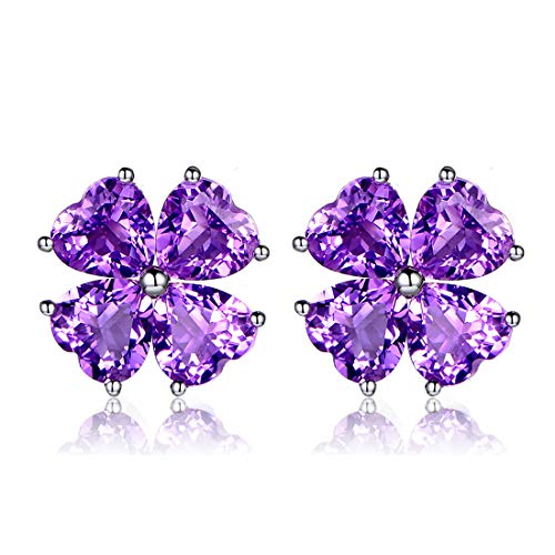 Glücksbringer Lucky clover Ohrringe silber 925 Ohrstecker Amethyst Ohrringe Vierblättriges kleeblatt Herzförmiger Schmuck Damen Geschenke für Frauen von JIANGXIN