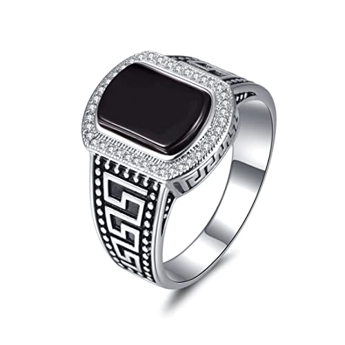 Herren Ring mongolisch design Nationaler Stil Men's ring Schwarze Achat Personalisierte Vintage Punk Biker Gothic Ring mit Eleganten Geschenk-Beutel von JIANGXIN