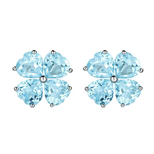 Herz Damen Ohrringe Glücksbringer Lucky clover Ohrringe silber 925 Ohrstecker Birthstone Aquamarin Ohrringe Vierblättriges kleeblatt Herzförmiger Schmuck Damen Geschenke für Frauen von JIANGXIN