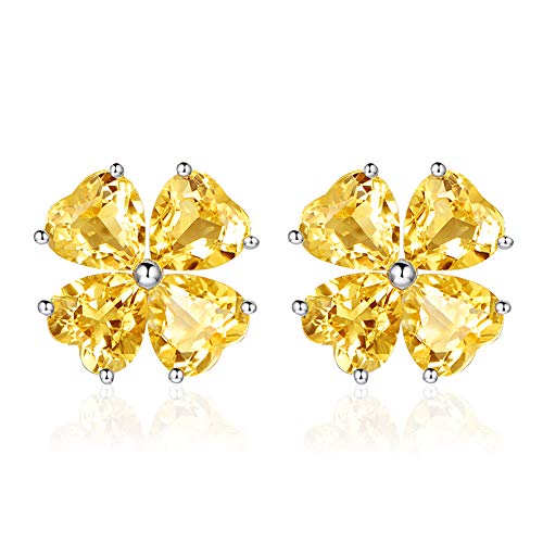 Herz Damen Ohrringe Glücksbringer Lucky clover Ohrringe silber 925 Ohrstecker Gelb Citrin Ohrringe Vierblättriges kleeblatt Herzförmiger Schmuck Damen Geschenke für Frauen von JIANGXIN